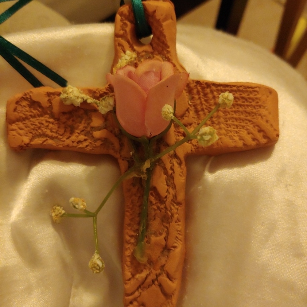 Handmade clay cross 5"×4"